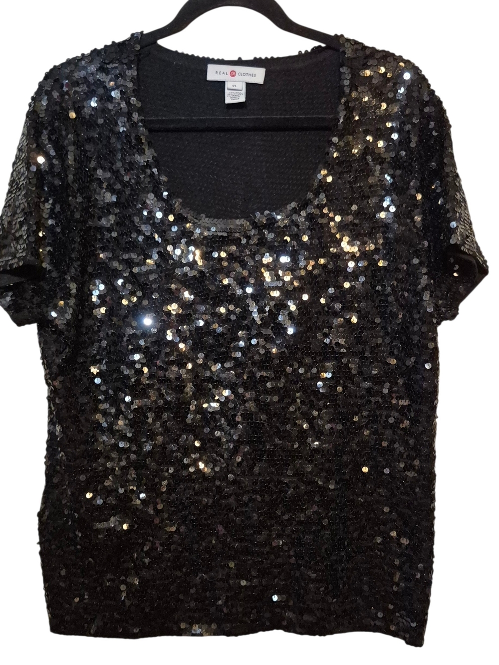 Black Sequin Scoop-Neck Women’s Top